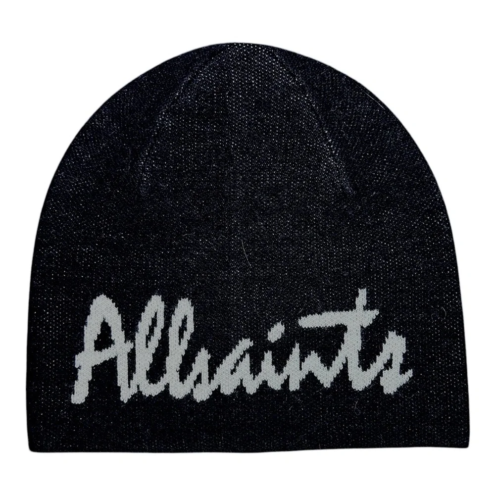 Allsaints Wool Blend Jacquard Logo Beanie - Black - Picture 1 of 2